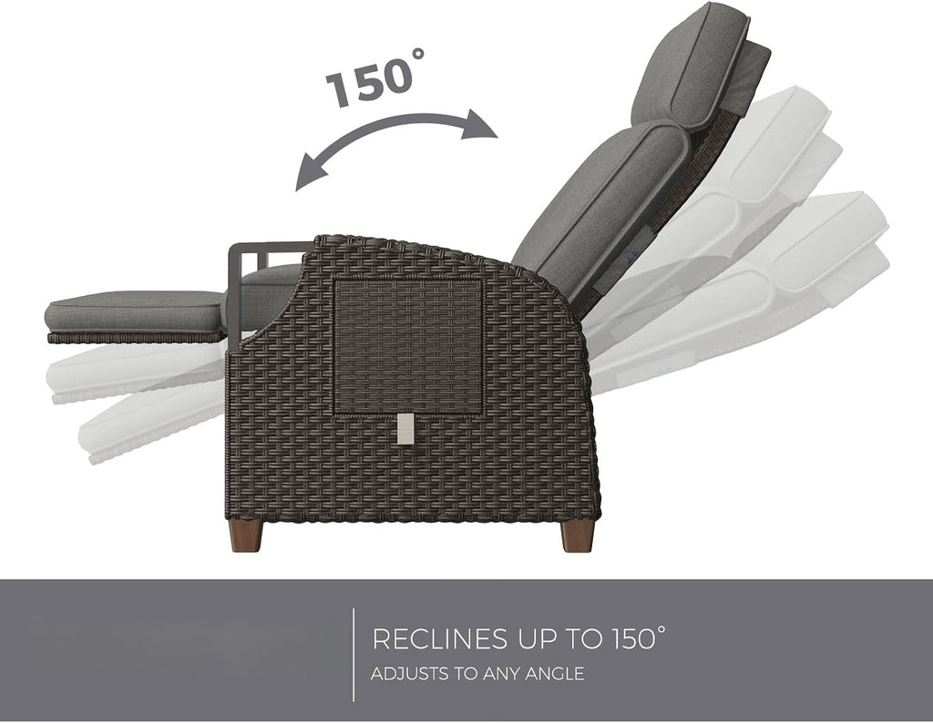 Adjustable Wicker Patio Recliner Lounge Chair