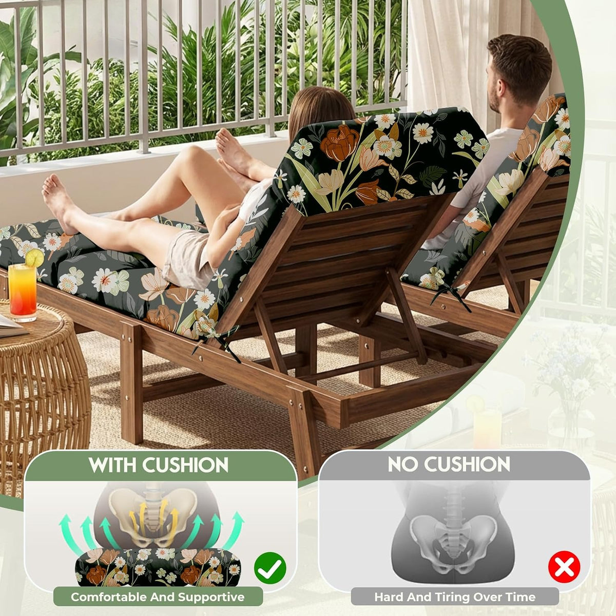 Waterproof Memory Foam Chaise Cushions