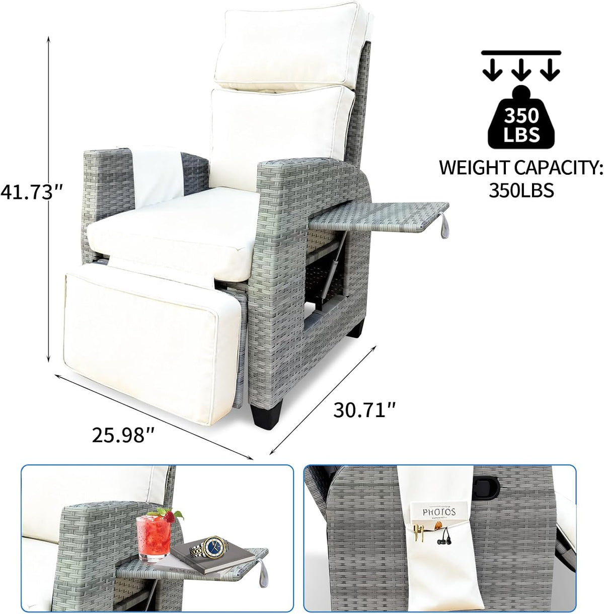 Adjustable Wicker Patio Recliner Lounge Chair