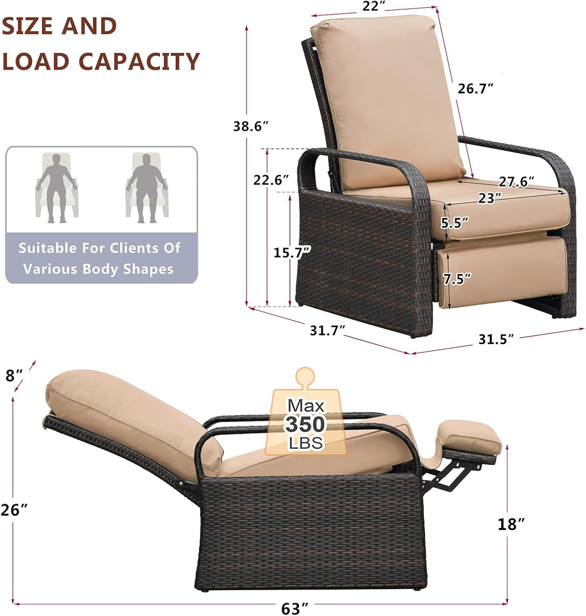 Adjustable Wicker Patio Recliner Chair
