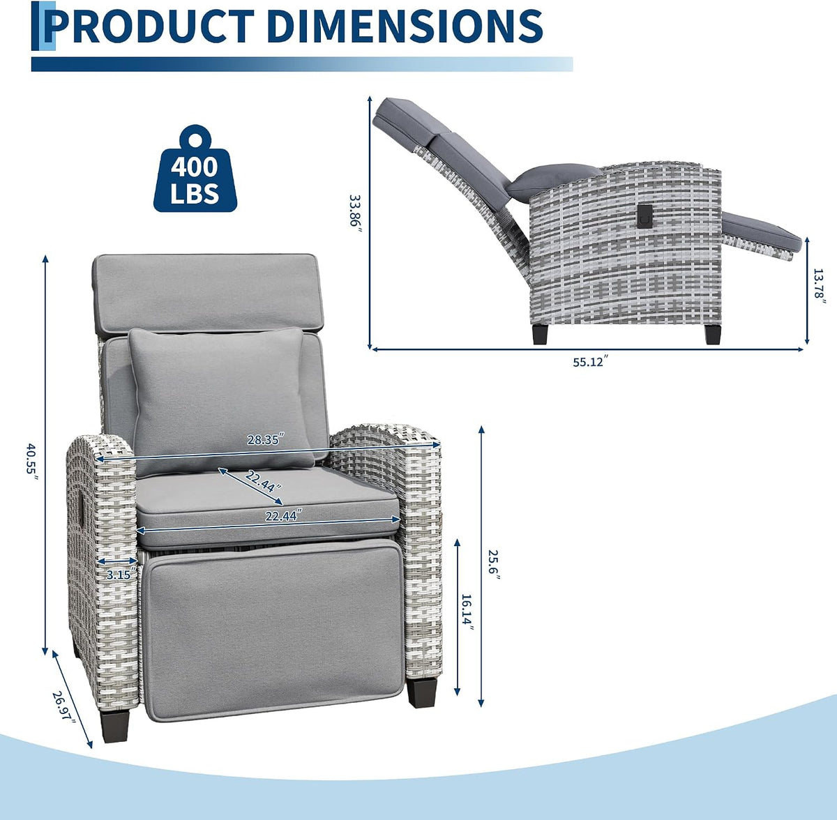 Adjustable Wicker Patio Recliner Lounge Chair
