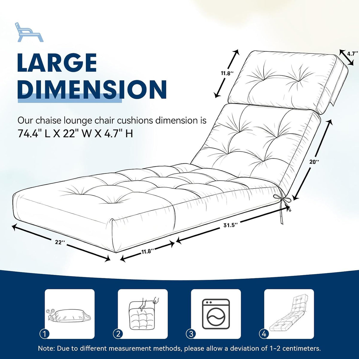 Non‑Slip Waterproof Outdoor Chaise Cushion