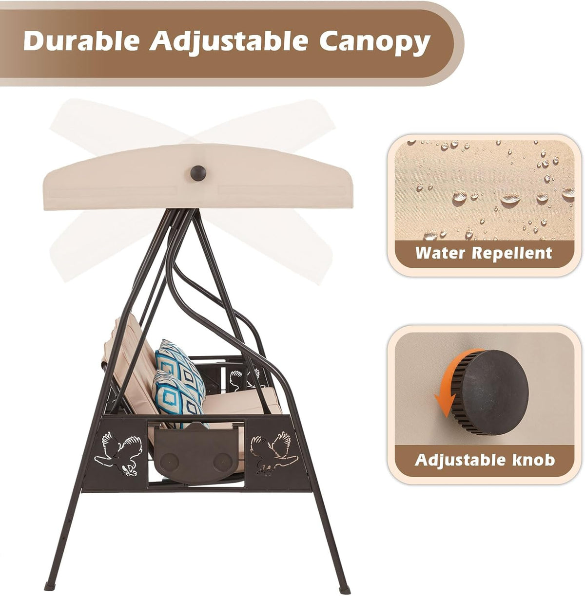 3‑Seat Convertible Canopy Patio Swing Chair
