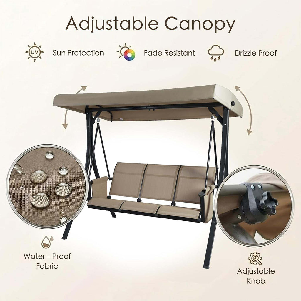 3‑Seat Outdoor Patio Porch Swing Glider