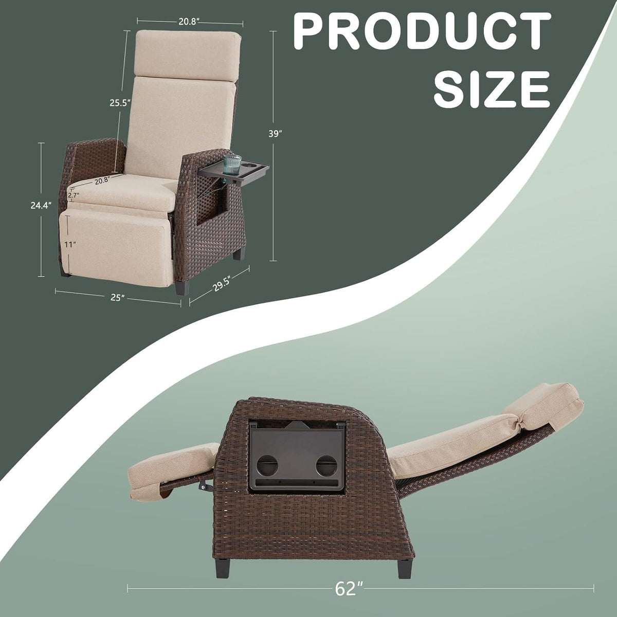 Adjustable Wicker Patio Recliner Lounge Chair