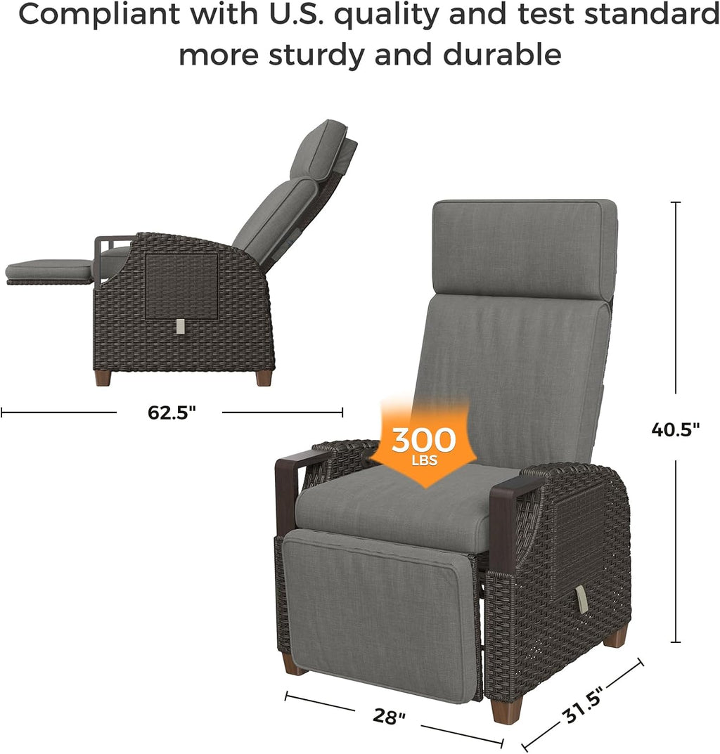Adjustable Wicker Patio Recliner Lounge Chair