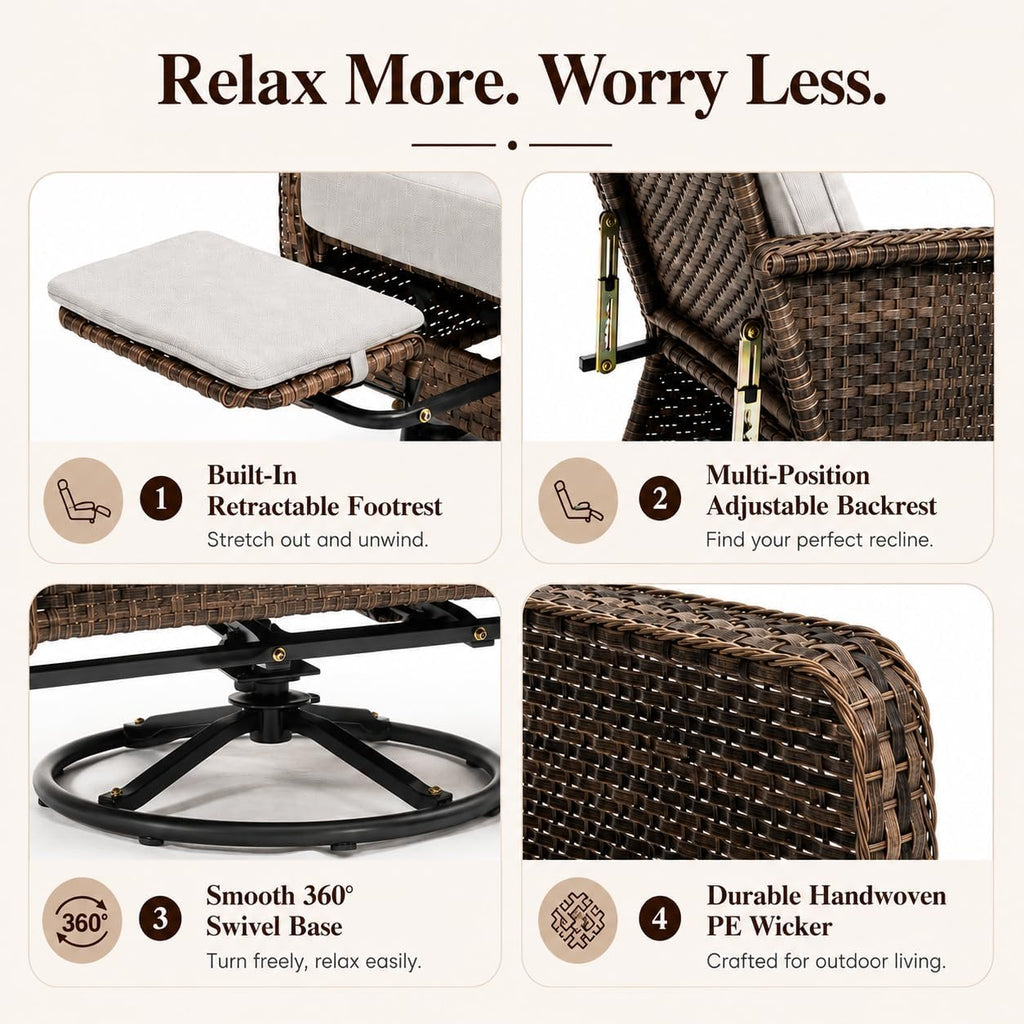 Swivel Rocking Patio Recliner Chair Set