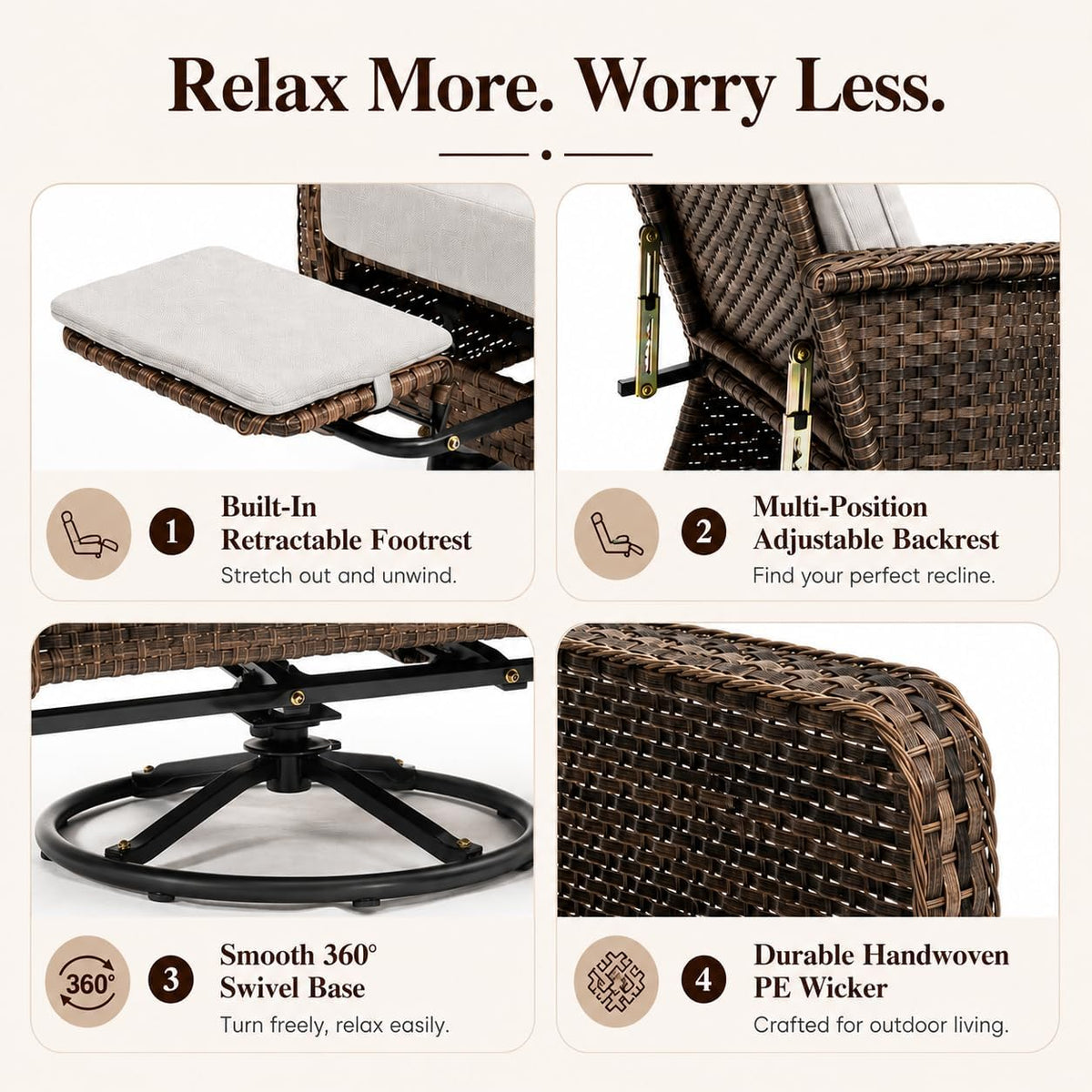 Swivel Rocking Patio Recliner Chair Set