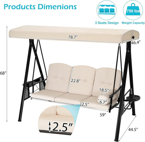 3‑Seat Adjustable Canopy Porch Swing