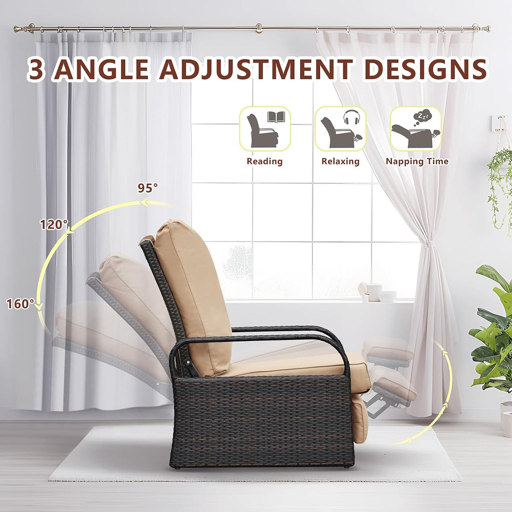 Adjustable Wicker Patio Recliner Lounge Chair