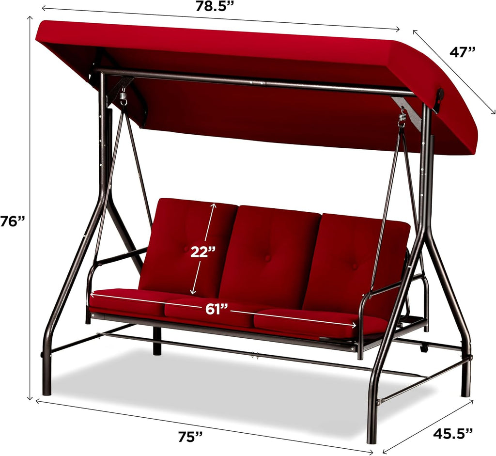 3‑Seat Convertible Patio Swing Glider Bed