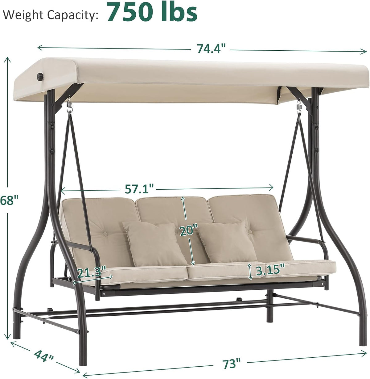 3‑Seat Convertible Patio Swing Chair