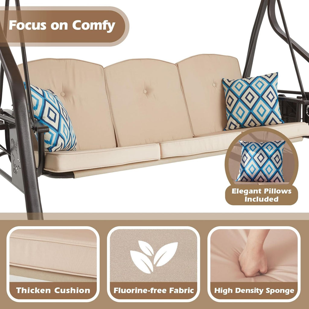 3‑Seat Convertible Canopy Patio Swing Chair