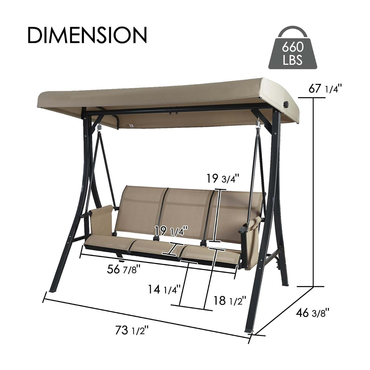 3‑Seat Outdoor Patio Porch Swing Glider