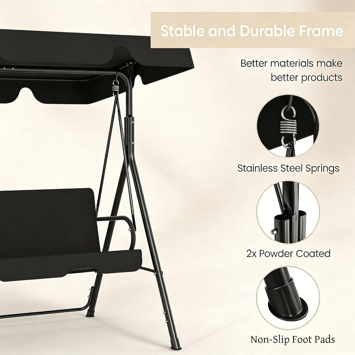 3‑Seat Adjustable Canopy Patio Swing Chair