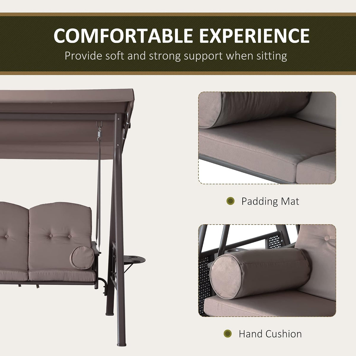 3‑Seat Adjustable Canopy Patio Swing Chair