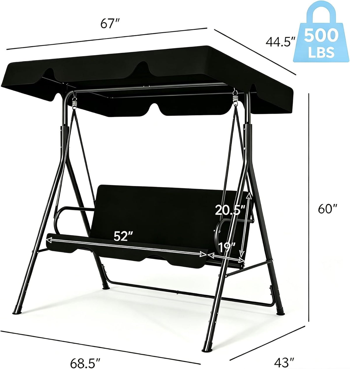 3‑Seat Adjustable Canopy Patio Swing Chair