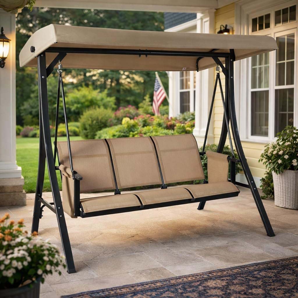 3‑Seat Outdoor Patio Porch Swing Glider