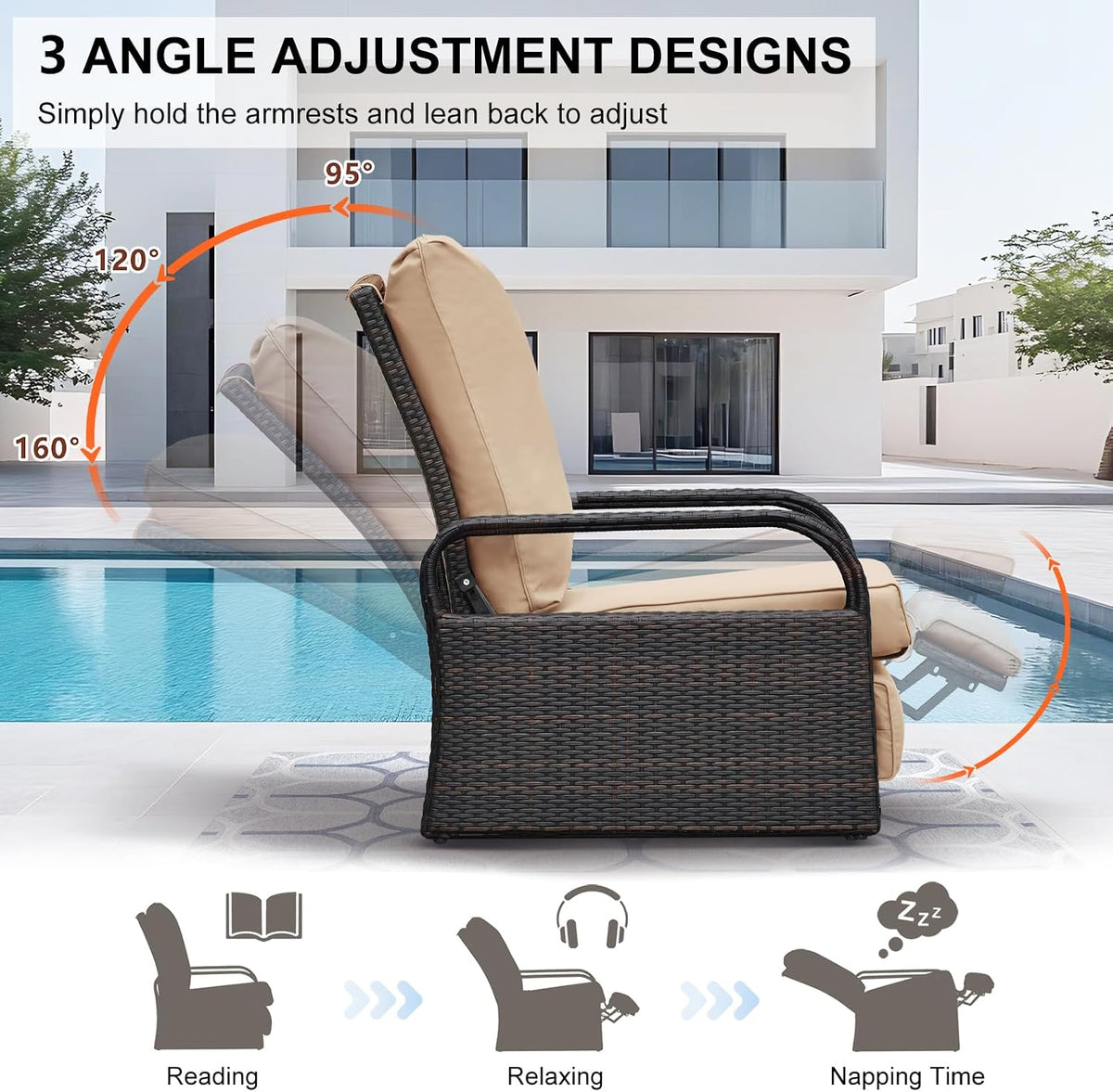 Adjustable Wicker Patio Recliner Chair