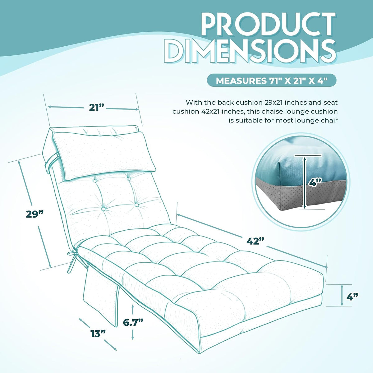 Waterproof Patio Chaise Replacement Cushion