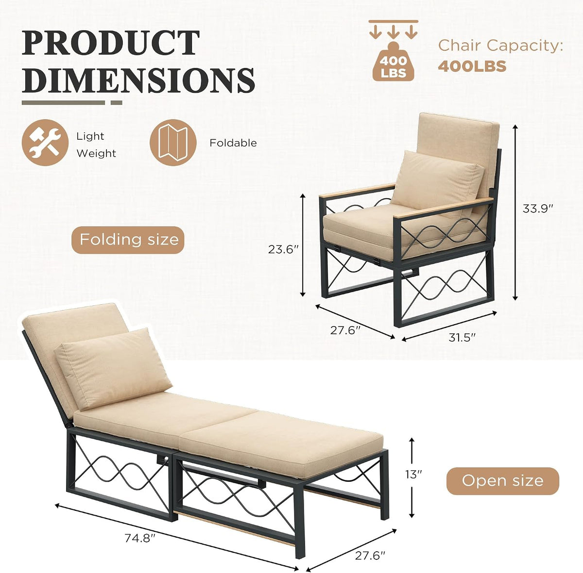 Cushioned Outdoor Patio Lounge Chair