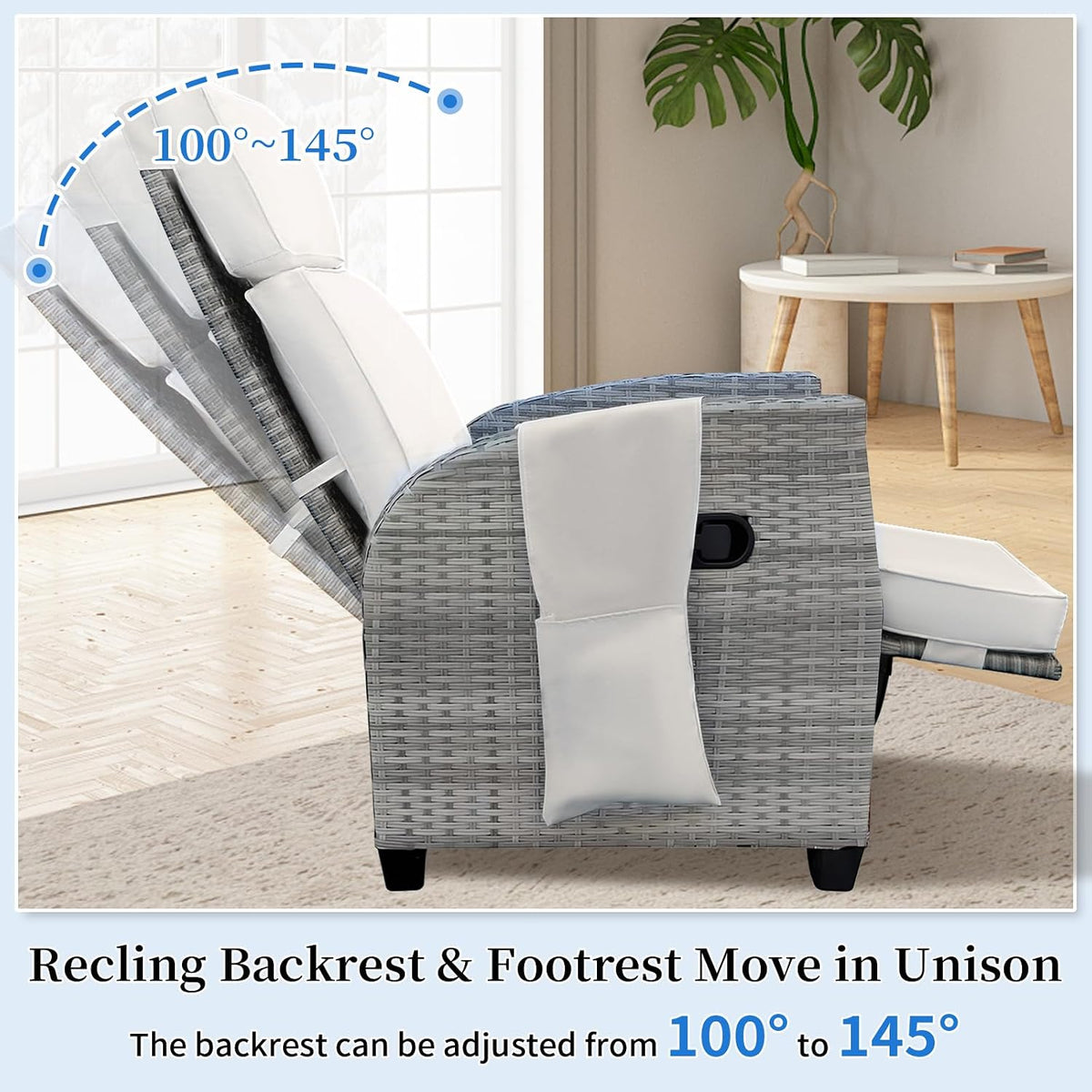 Adjustable Wicker Patio Recliner Lounge Chair