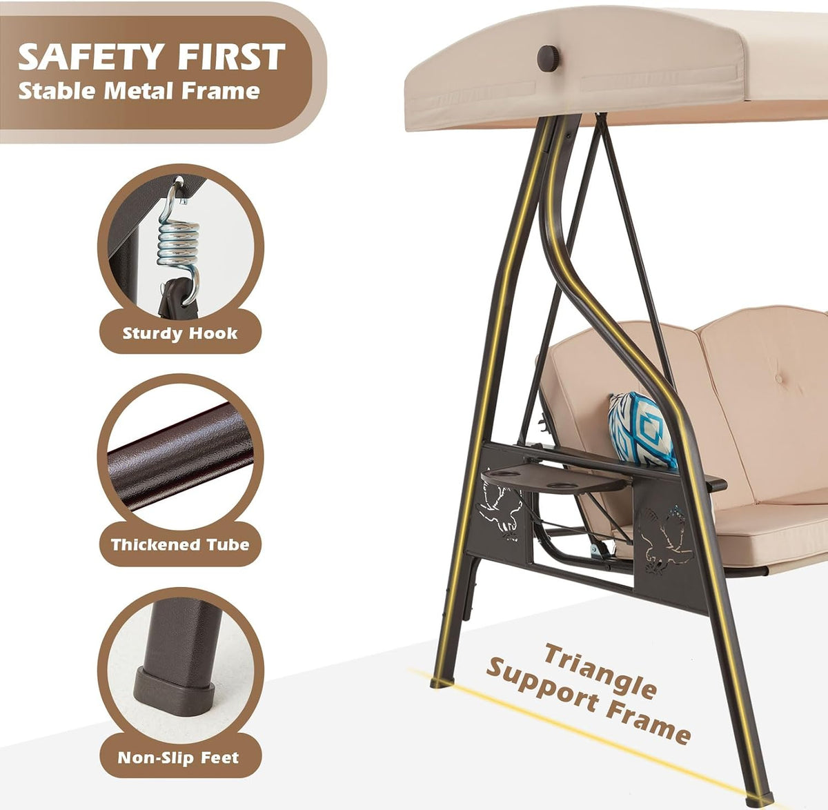 3‑Seat Convertible Canopy Patio Swing Chair