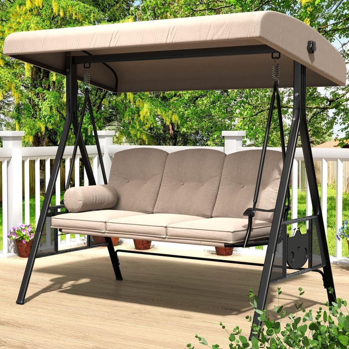 3‑Seat Adjustable Canopy Porch Swing