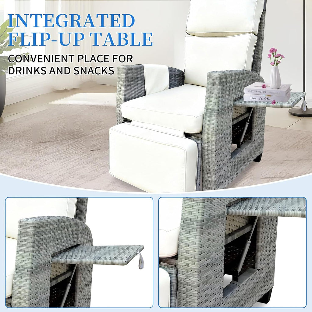 Adjustable Wicker Patio Recliner Lounge Chair