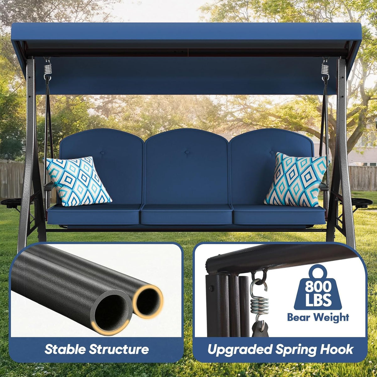3‑Seat Convertible Canopy Patio Swing Bed