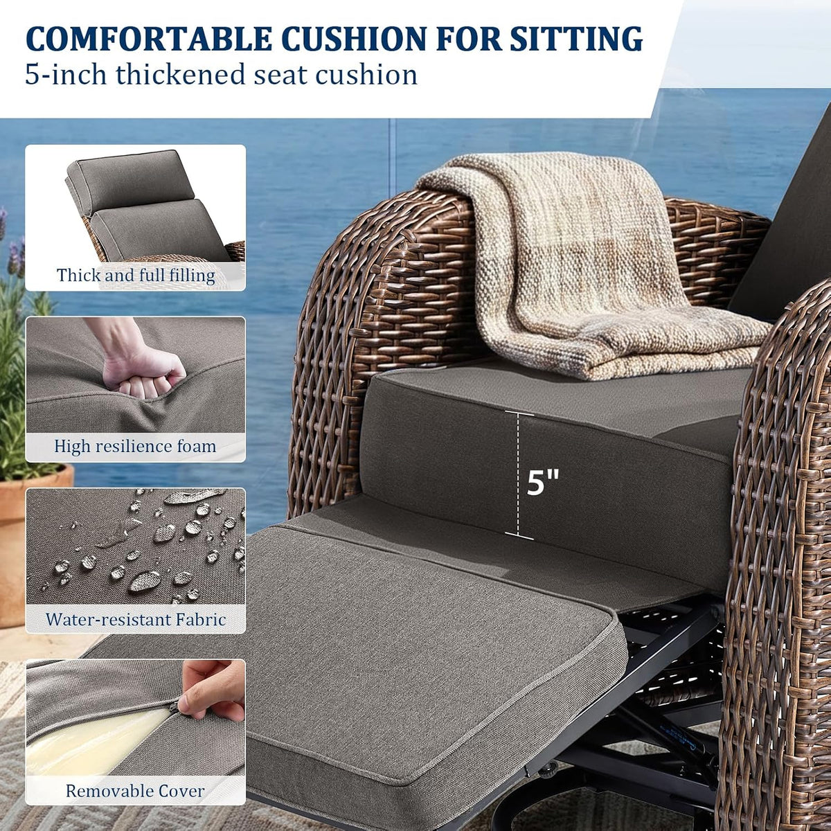 Wicker Swivel Patio Recliner Lounge Chair