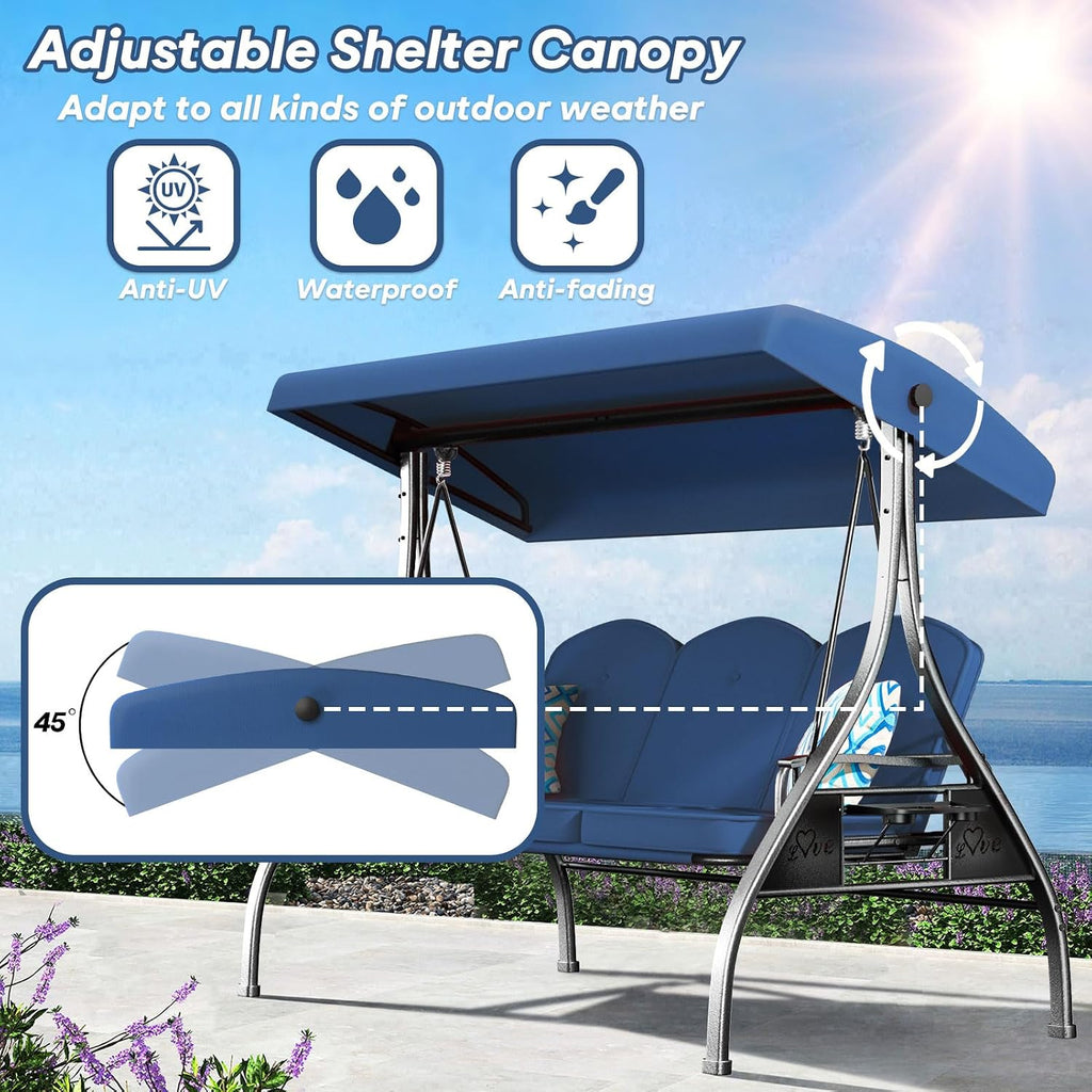 3‑Seat Convertible Canopy Patio Swing Bed