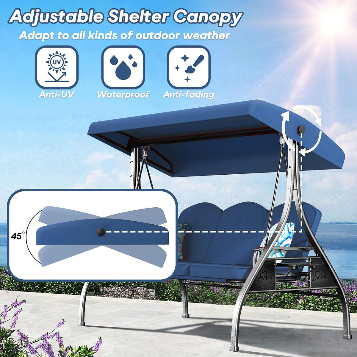3‑Seat Convertible Canopy Patio Swing Bed