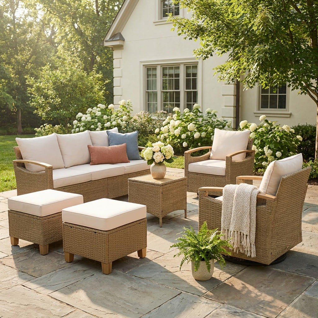 6‑Piece Wicker Swivel Patio Conversation Set