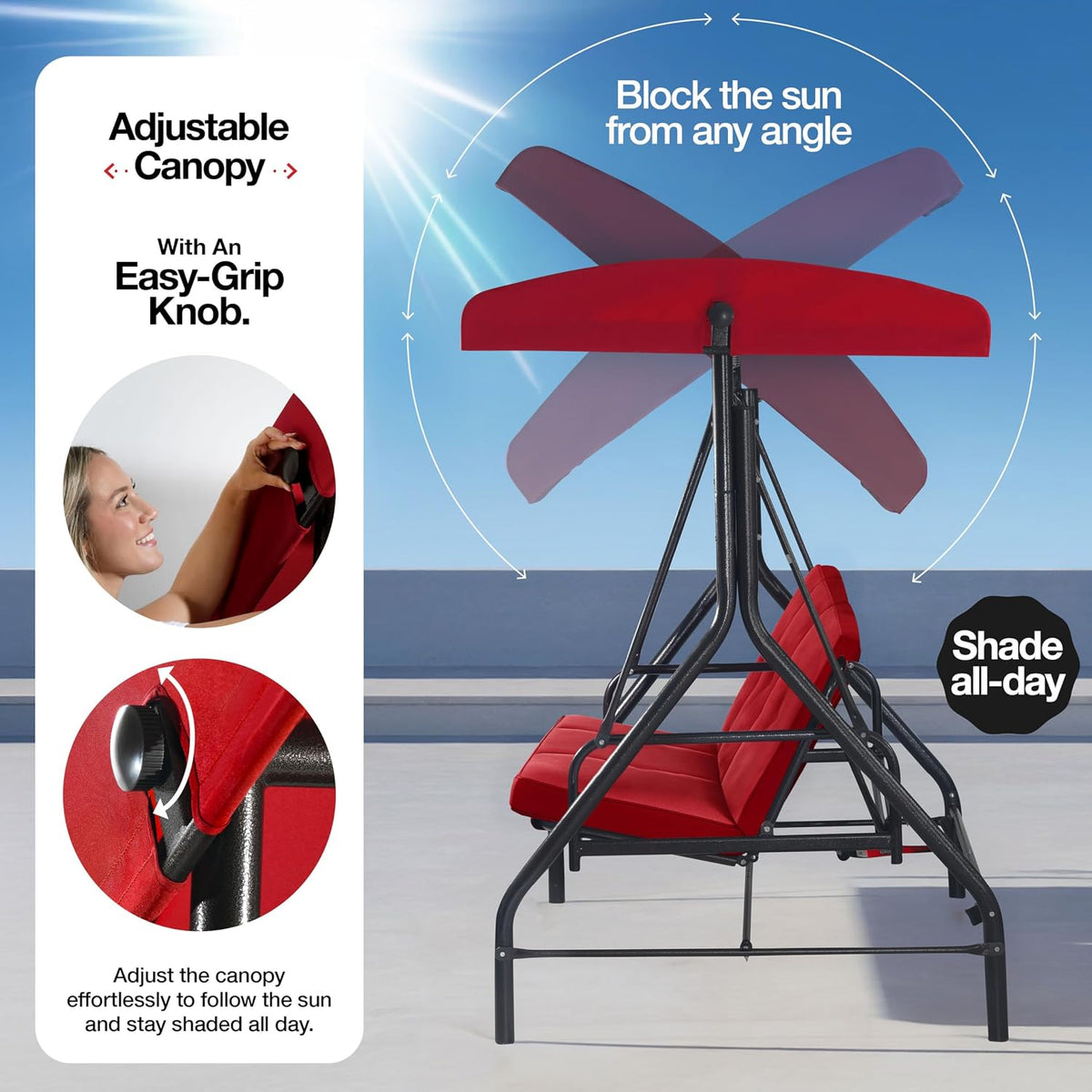 3‑Seat Convertible Patio Swing Glider Bed