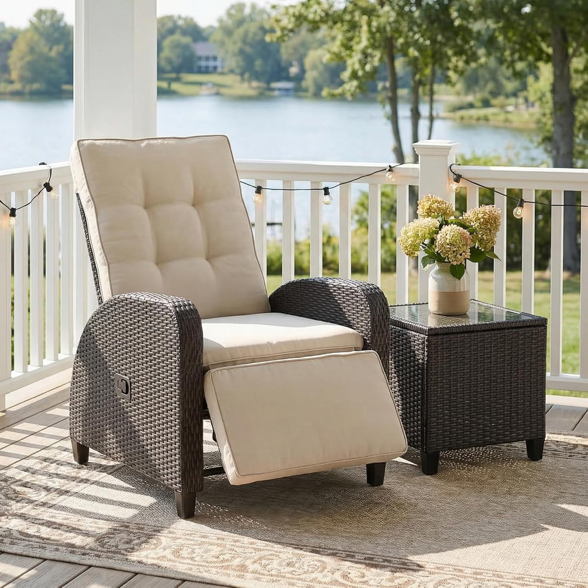Adjustable Wicker Patio Recliner Lounge Chair
