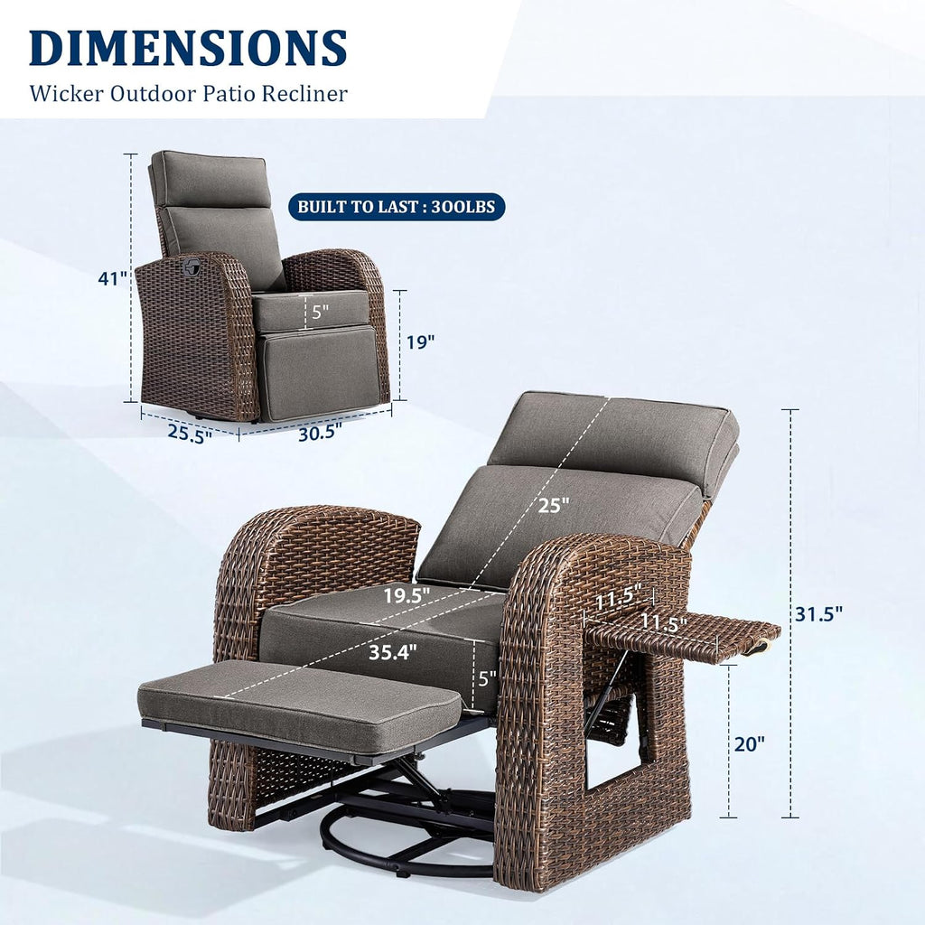Wicker Swivel Patio Recliner Lounge Chair