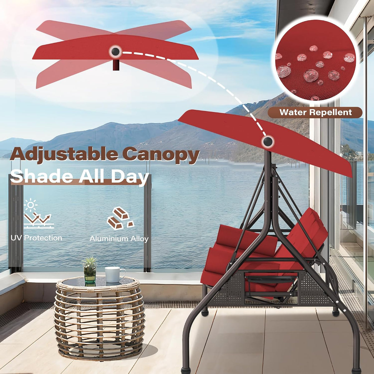 3‑in‑1 Adjustable Canopy Patio Swing Chair