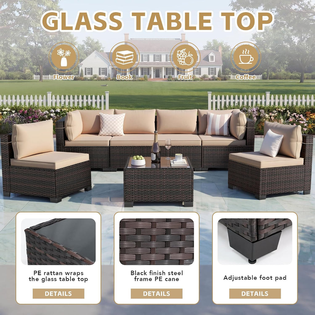 7‑Piece Wicker Rattan Patio Sofa Set