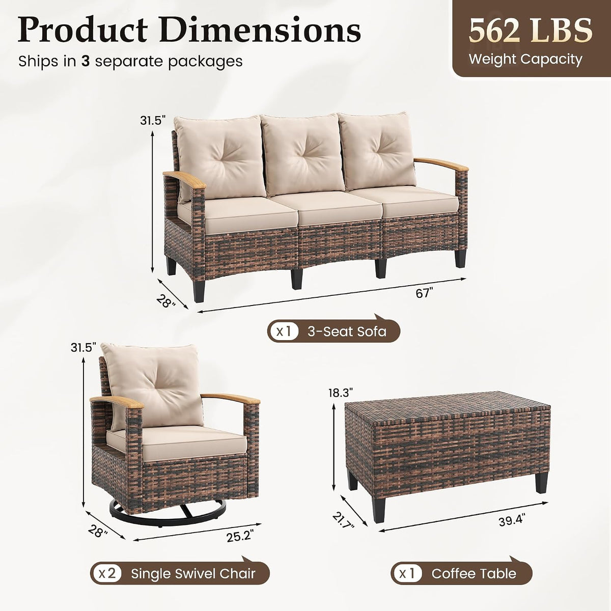 4‑Piece Wicker Swivel Patio Conversation Set