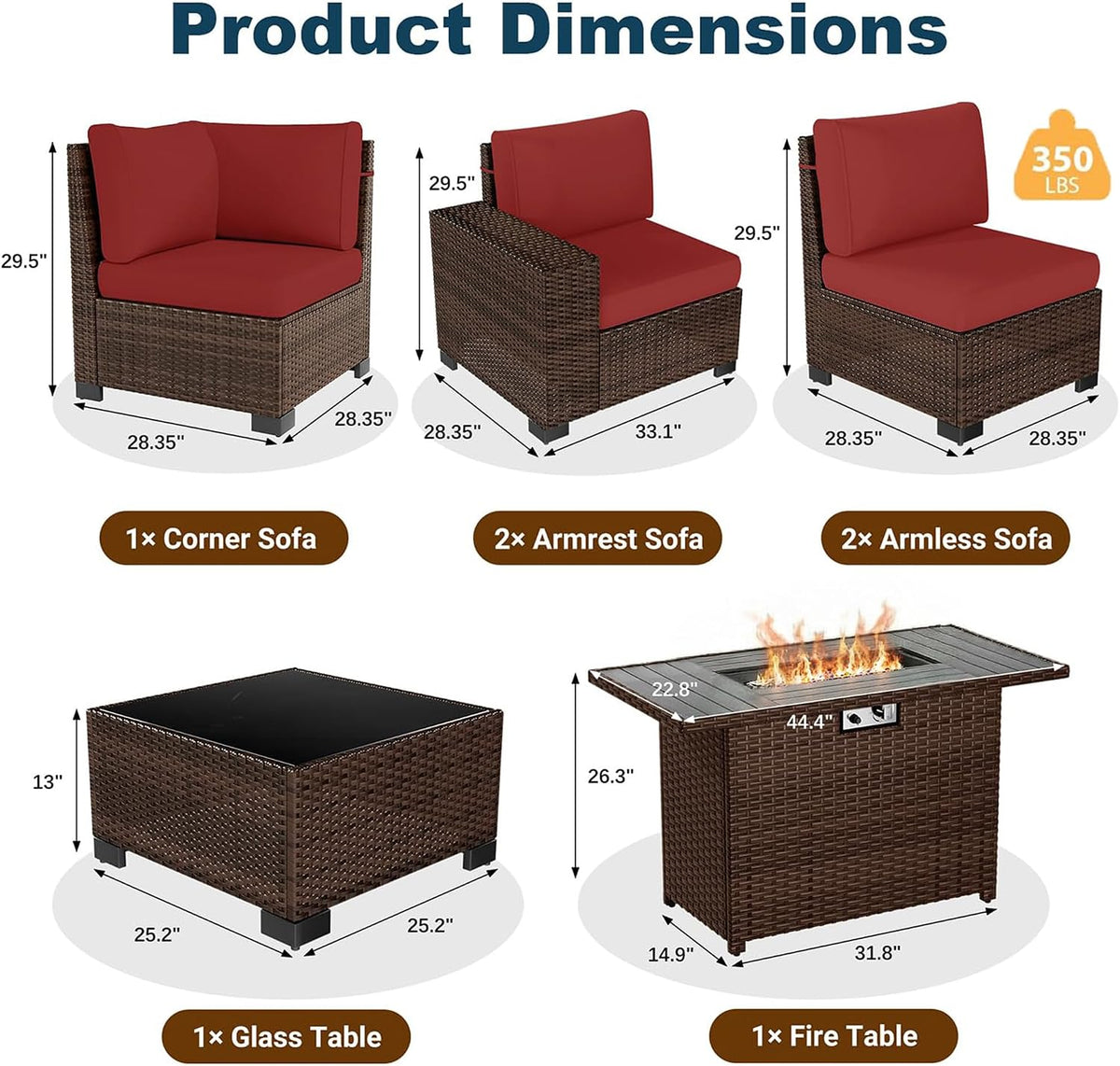 7‑Piece Wicker Patio Fire Pit Set