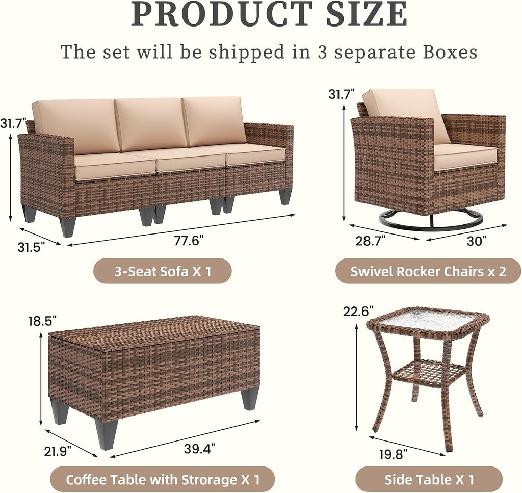 5‑Piece Wicker Swivel Patio Conversation Set