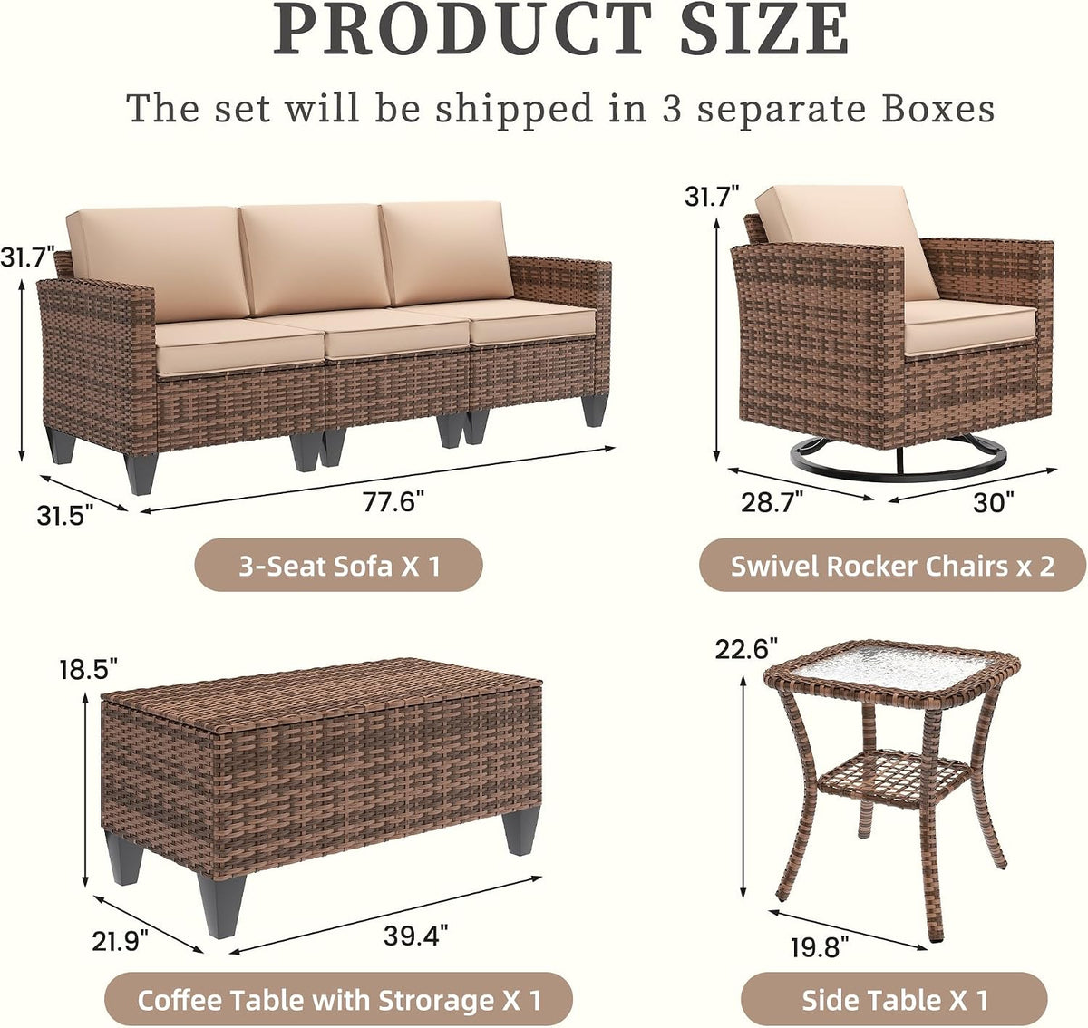 5‑Piece Wicker Swivel Patio Conversation Set