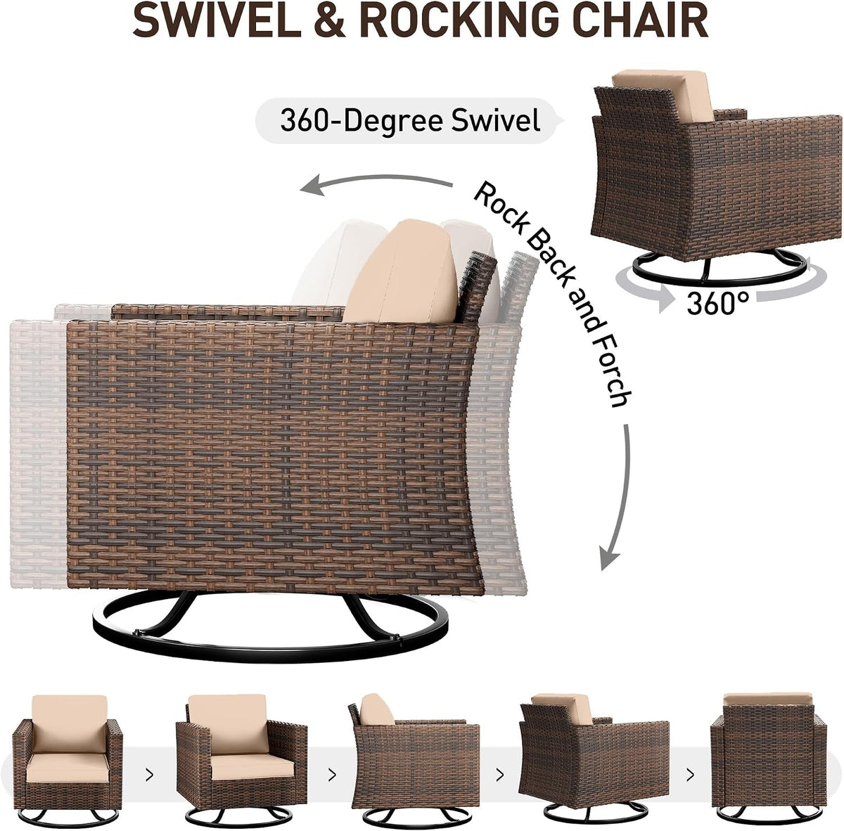 5‑Piece Wicker Swivel Patio Conversation Set