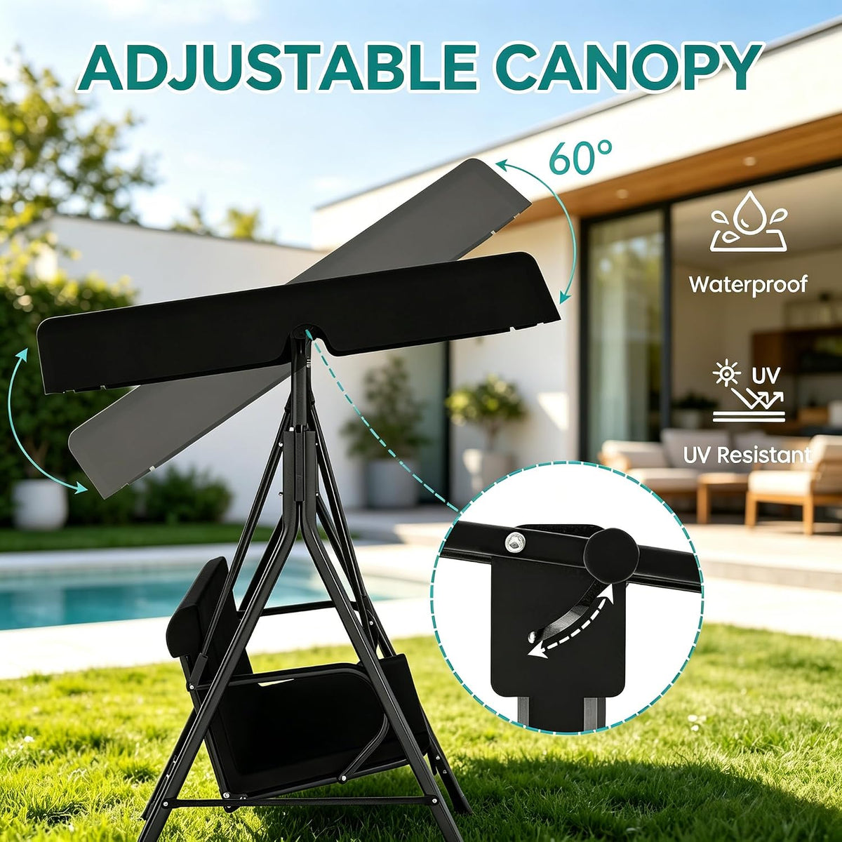 3‑Seat Adjustable Canopy Patio Swing Chair