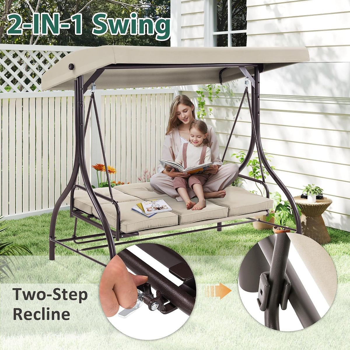 3‑Seat Convertible Patio Swing Chair