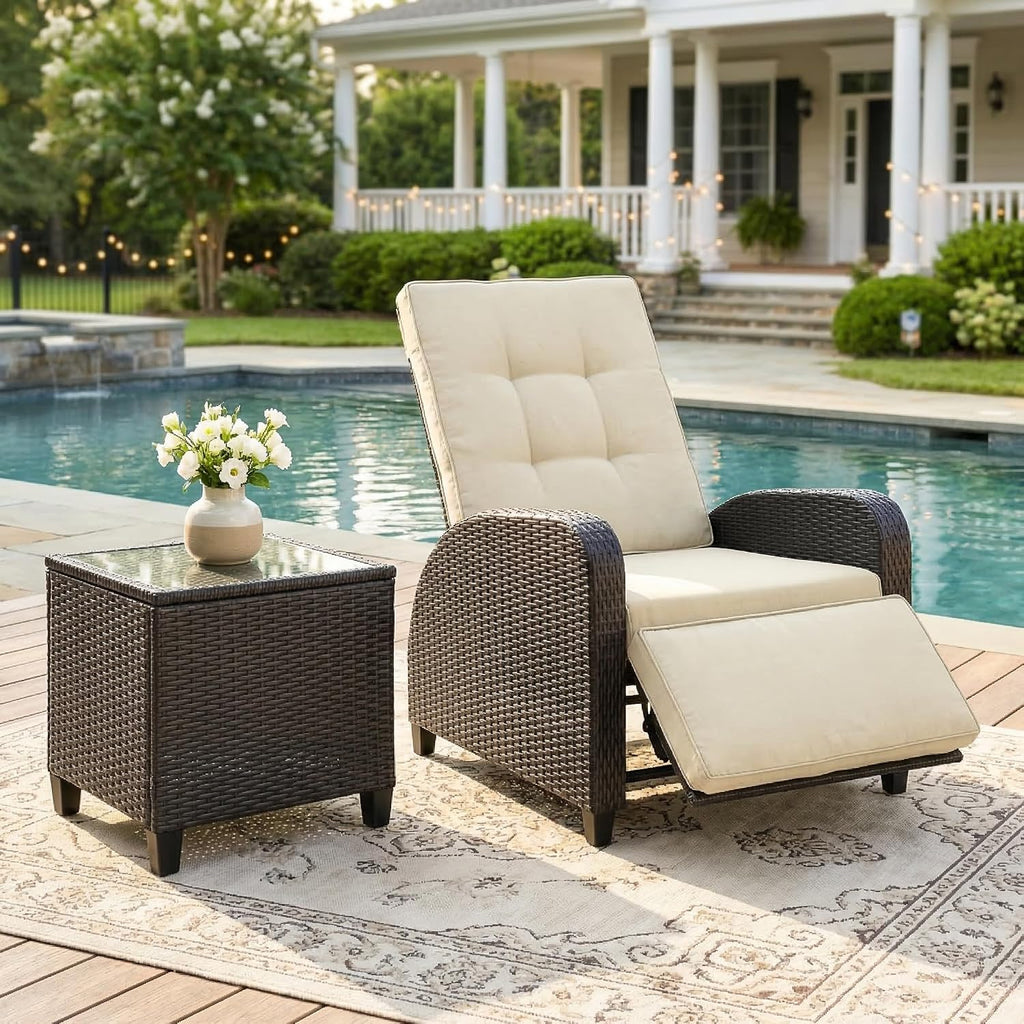 Adjustable Wicker Patio Recliner Lounge Chair
