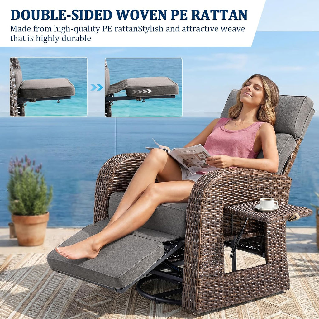 Wicker Swivel Patio Recliner Lounge Chair