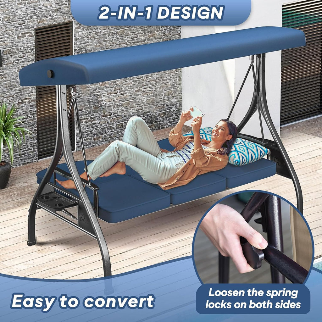 3‑Seat Convertible Canopy Patio Swing Bed
