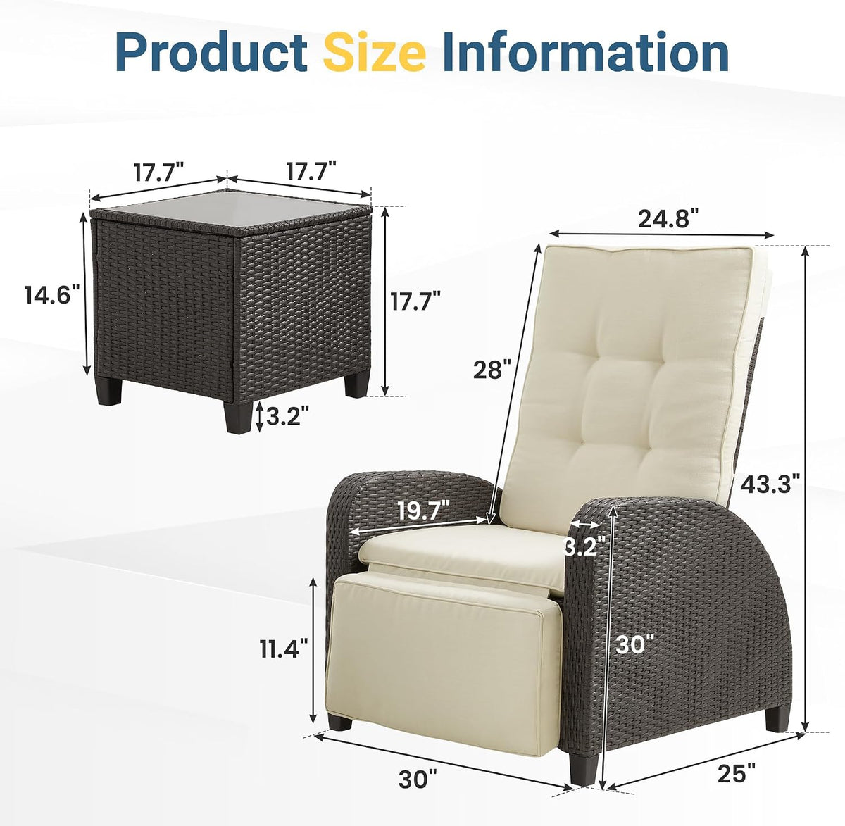Adjustable Wicker Patio Recliner Lounge Chair